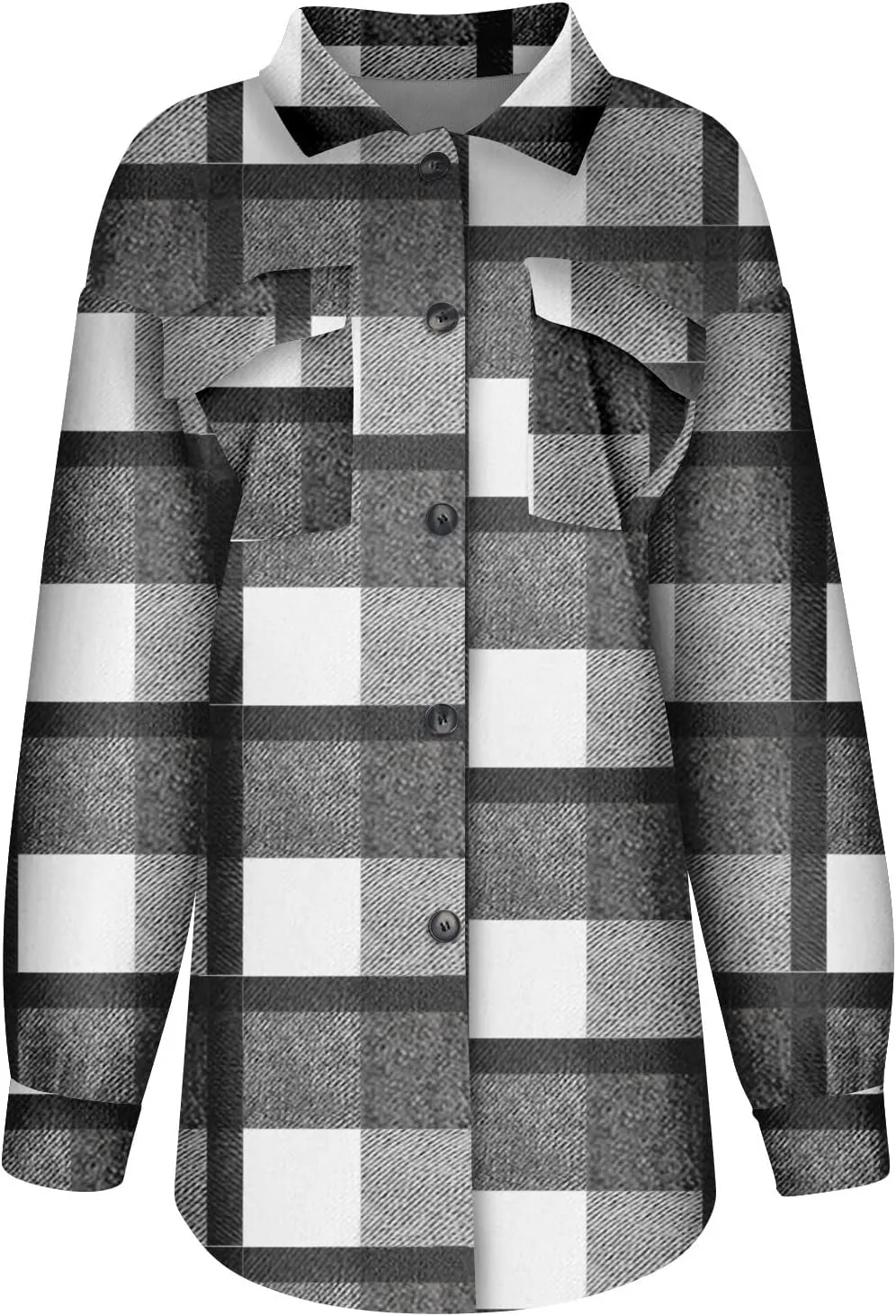 Winter Coats for Women Long Sleeve Plaid Shirts Flannel Lapel Button Down Casual Jacket Loose Outfit Coats
