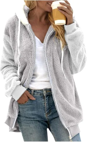 Winter Jackets for Women Women'S Fashion Winter Color Block Fuzzy Fleece Coat Casual Puffer Fluffy Outdoor Teddy Bear Jacket