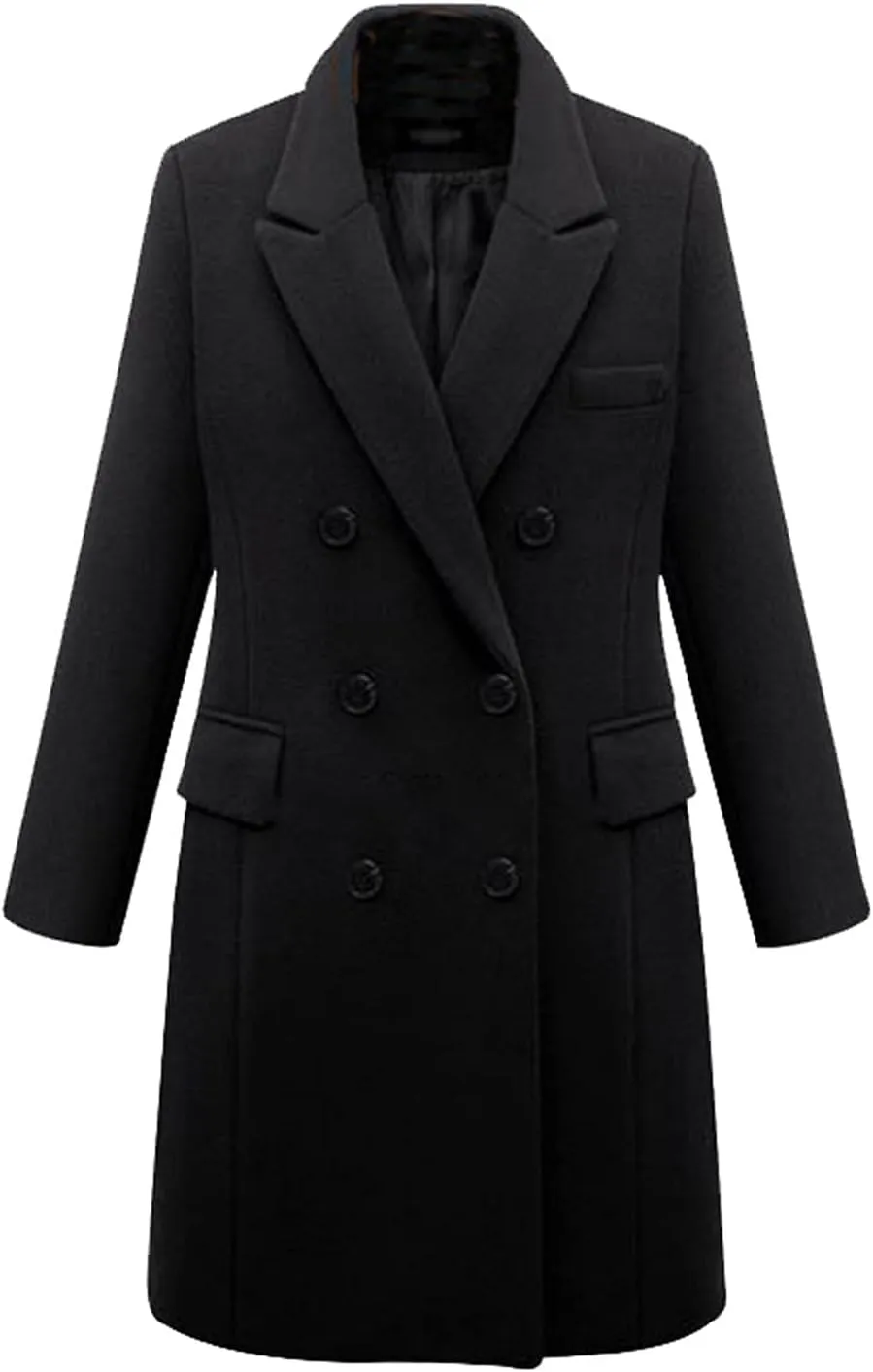 Wkishenl Women's Winter Lapel Double Breasted Pea Coat Long Sleeves Wool Blend Warm Trench Coat Basic Essential Long Overcoat