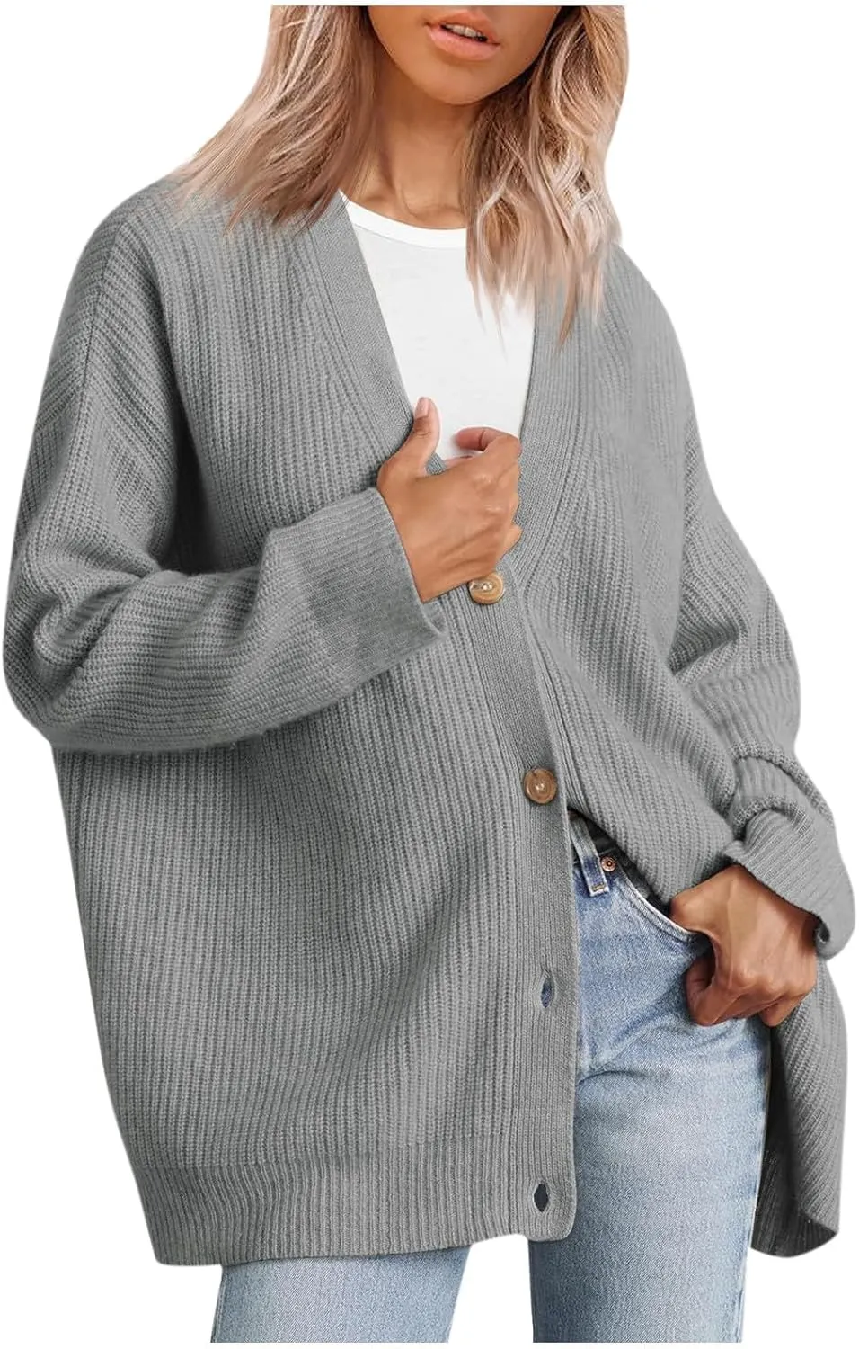 Women Cashmere Cocoon Cardigan Open Front Oversized Button Down Chunky Cardigan V Neck Cardigans Sweaters Knit Coat