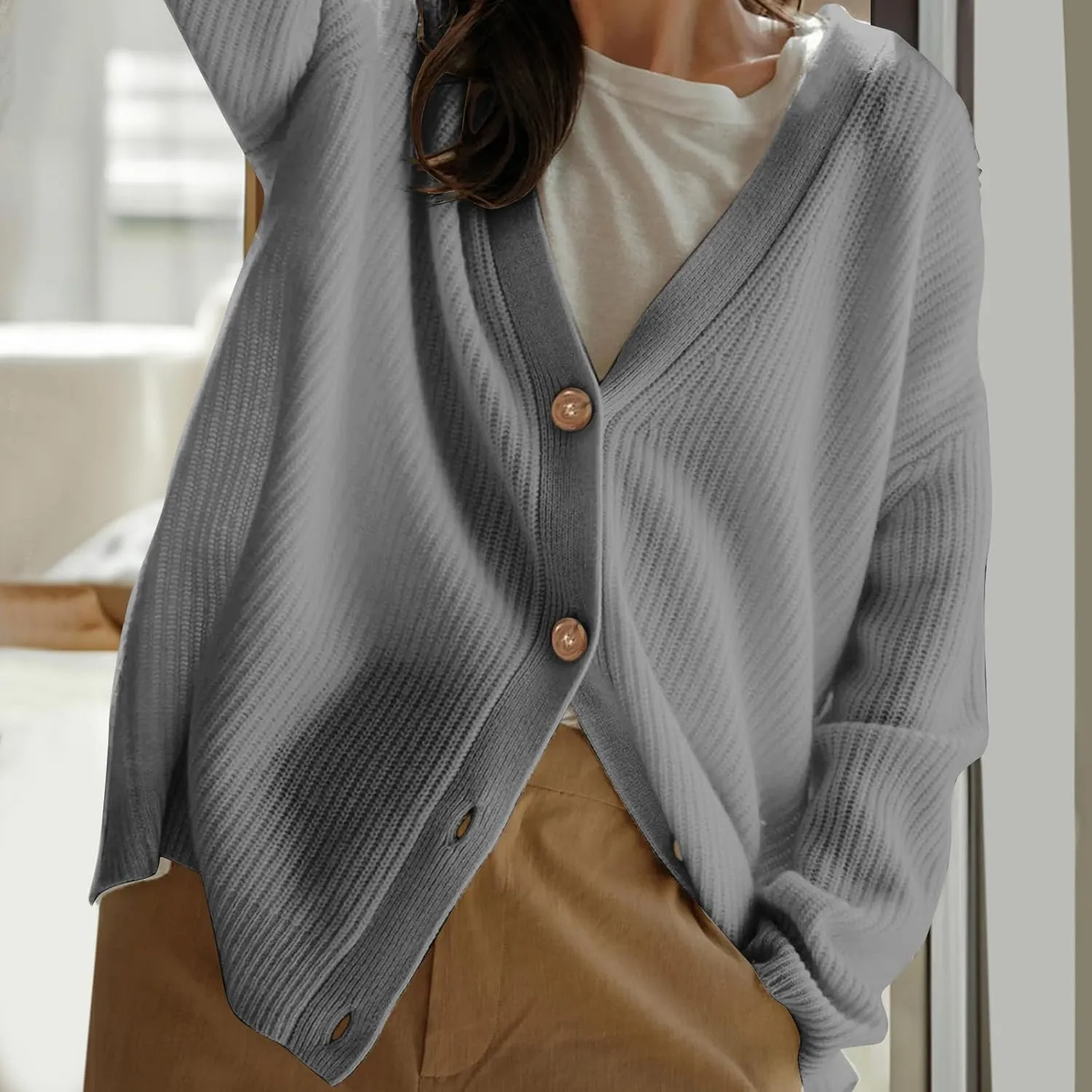 Women Cashmere Cocoon Cardigan Open Front Oversized Button Down Chunky Cardigan V Neck Cardigans Sweaters Knit Coat
