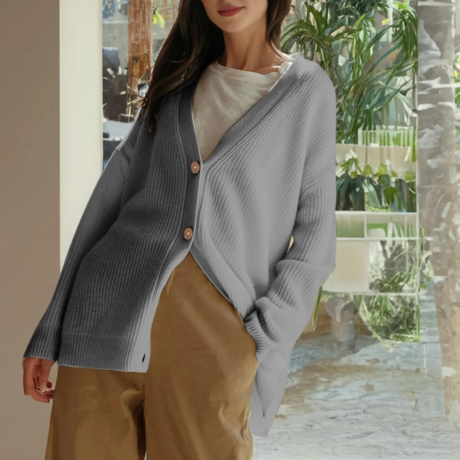 Women Cashmere Cocoon Cardigan Open Front Oversized Button Down Chunky Cardigan V Neck Cardigans Sweaters Knit Coat
