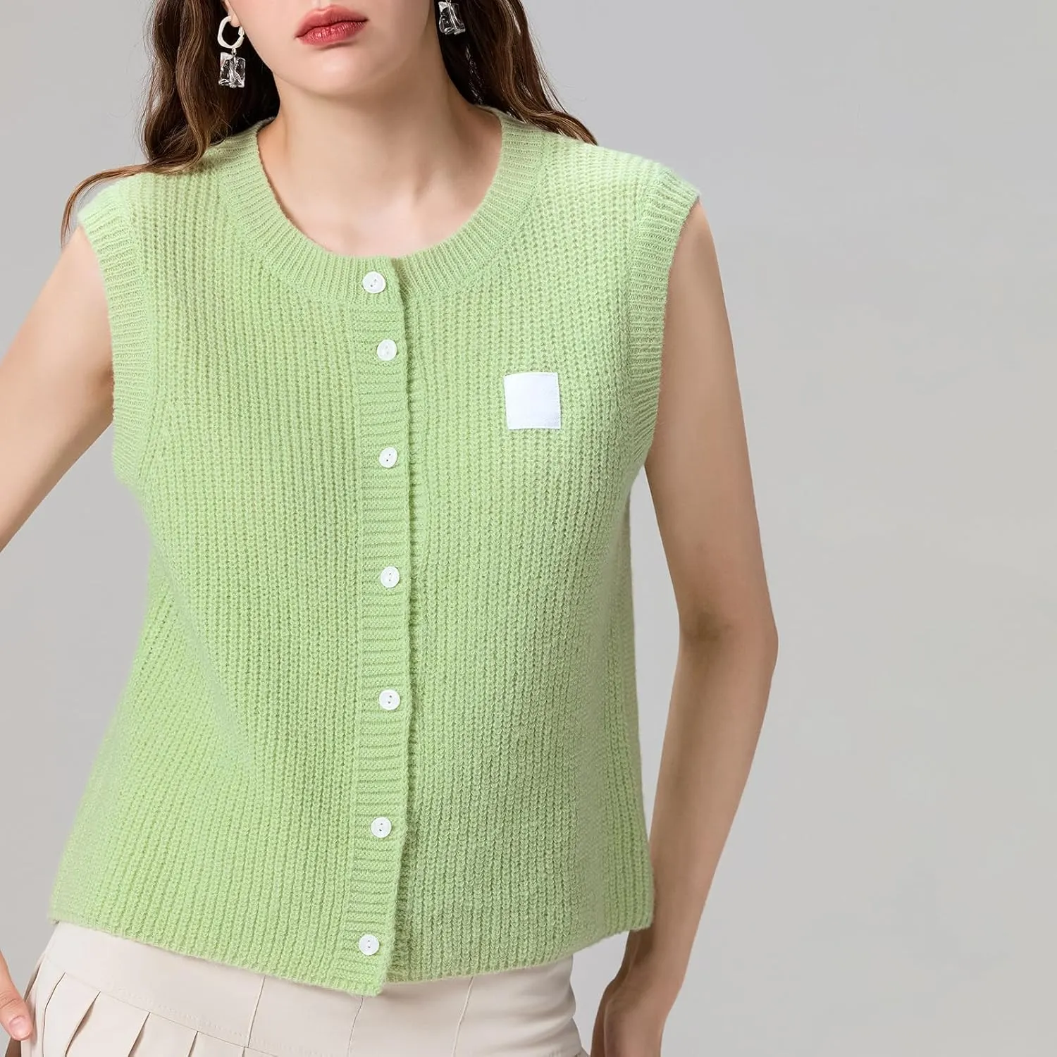 Women Chunky Button Sweater Vest Sleeveless Round Neck Rib Knitted Tank Top Y2k Knitted Cardigan Vest Shirt