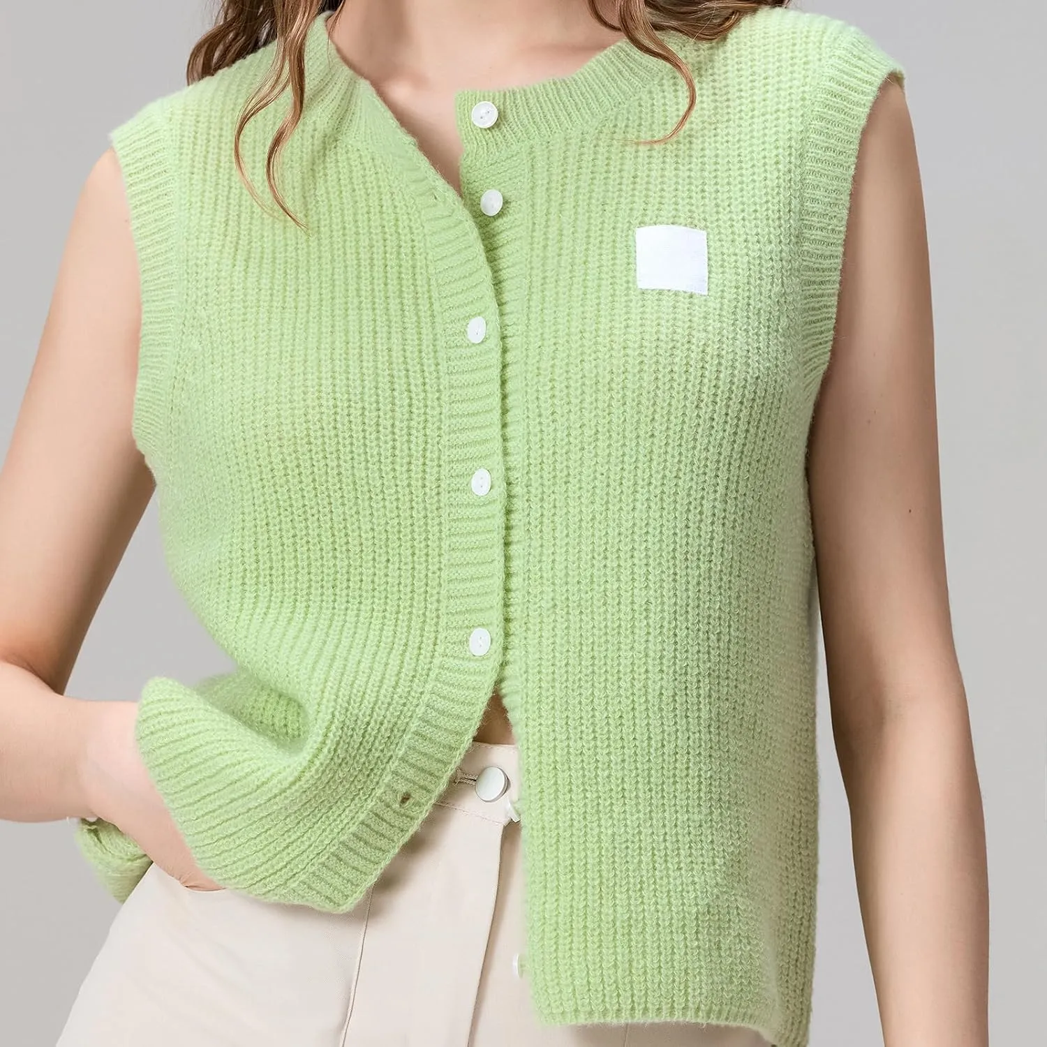 Women Chunky Button Sweater Vest Sleeveless Round Neck Rib Knitted Tank Top Y2k Knitted Cardigan Vest Shirt