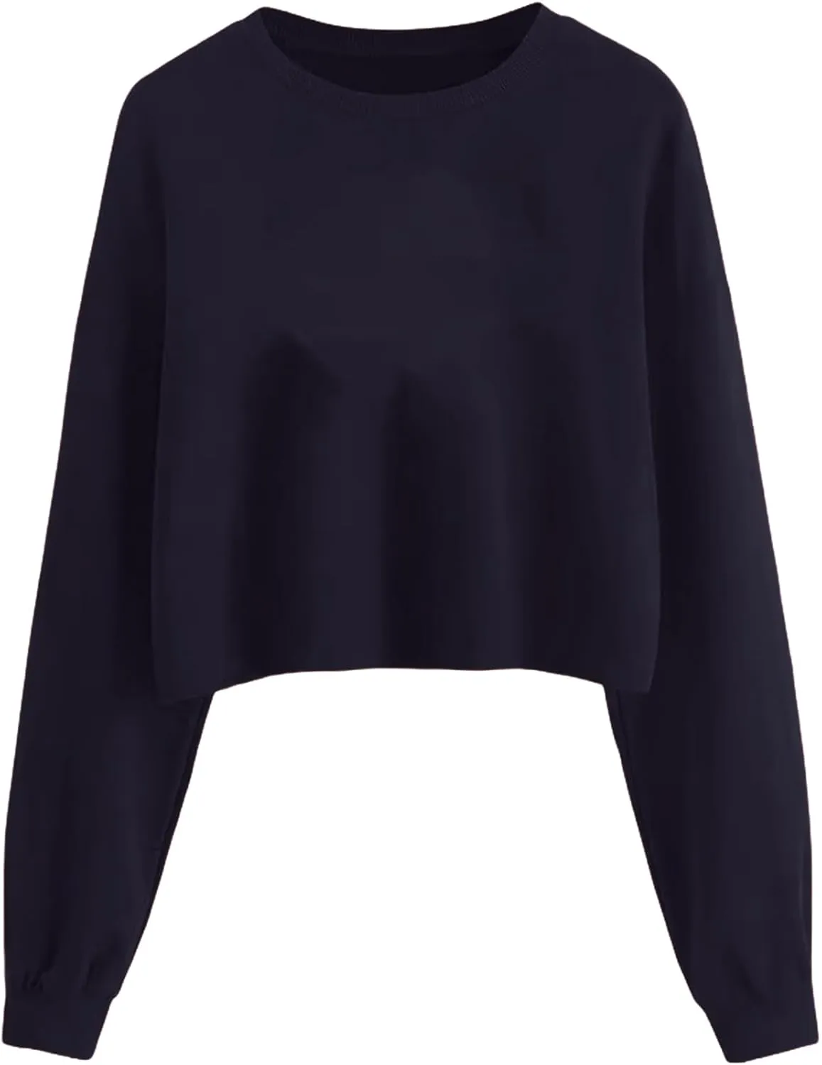Women Cropped Sweatshirt Long Sleeve Pullover Fleece Crop Tops Casual Loose Crew Neck Shirts Basic Solid Color Tee