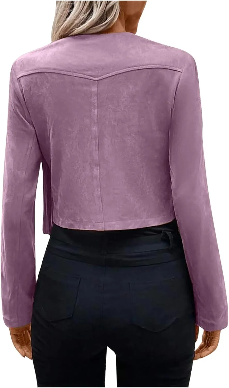 Women Elegant Crewneck Coats Double Breasted Wool Blend Over Crop Coat Classic Long Sleeve Loose CasuaL Suede Jacket