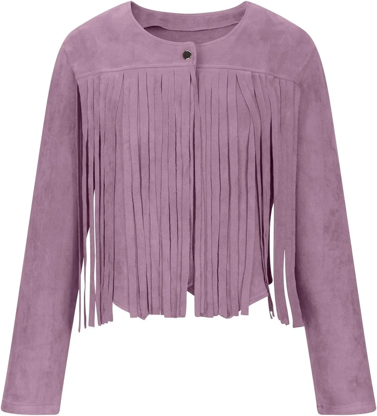 Women Elegant Crewneck Coats Double Breasted Wool Blend Over Crop Coat Classic Long Sleeve Loose CasuaL Suede Jacket