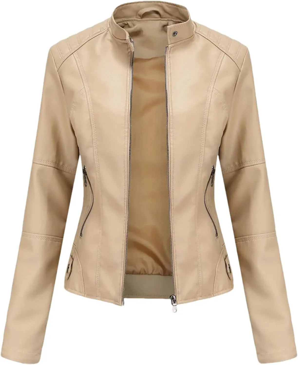 Women Faux Leather Jacket Spring Autumn Moto Biker Zipper Jacket Red Black Coat Outerwear