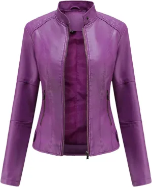 Women Faux Leather Jacket Spring Autumn Moto Biker Zipper Jacket Red Black Coat Outerwear