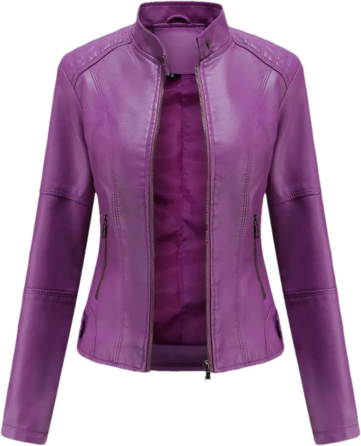Women Faux Leather Jacket Spring Autumn Moto Biker Zipper Jacket Red Black Coat Outerwear