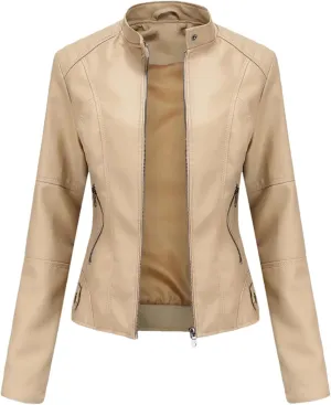 Women Faux Leather Jacket Spring Autumn Moto Biker Zipper Jacket Red Black Coat Outerwear