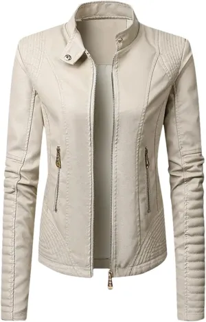 Women Faux Leather Jacket Spring Autumn Motorcycle Jacket Moto Biker Zipper Black Coat