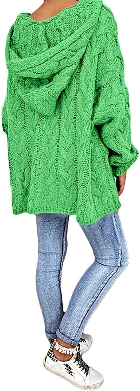 Women Hooded Sweater Cable Knit Pullover Sweaters Casual Plus Size Jumper Tops 2022 Chunky Warm Fall Outfits Y2k Modern
