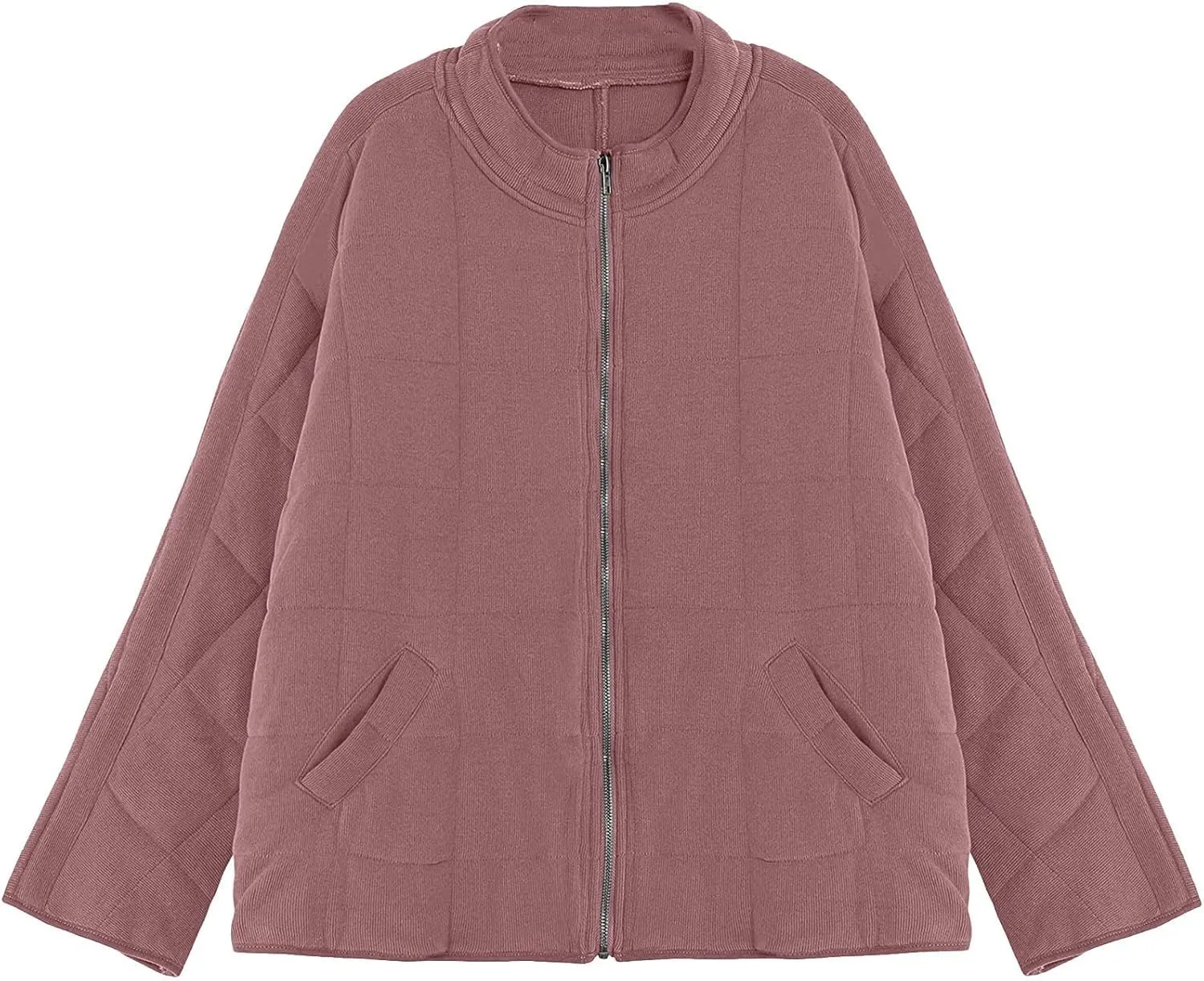 Women Quilted Puffer Jackets Stand Collar Lightweight Zipper Button Cropped Loose Coats Warm Outwear Top with Pockets