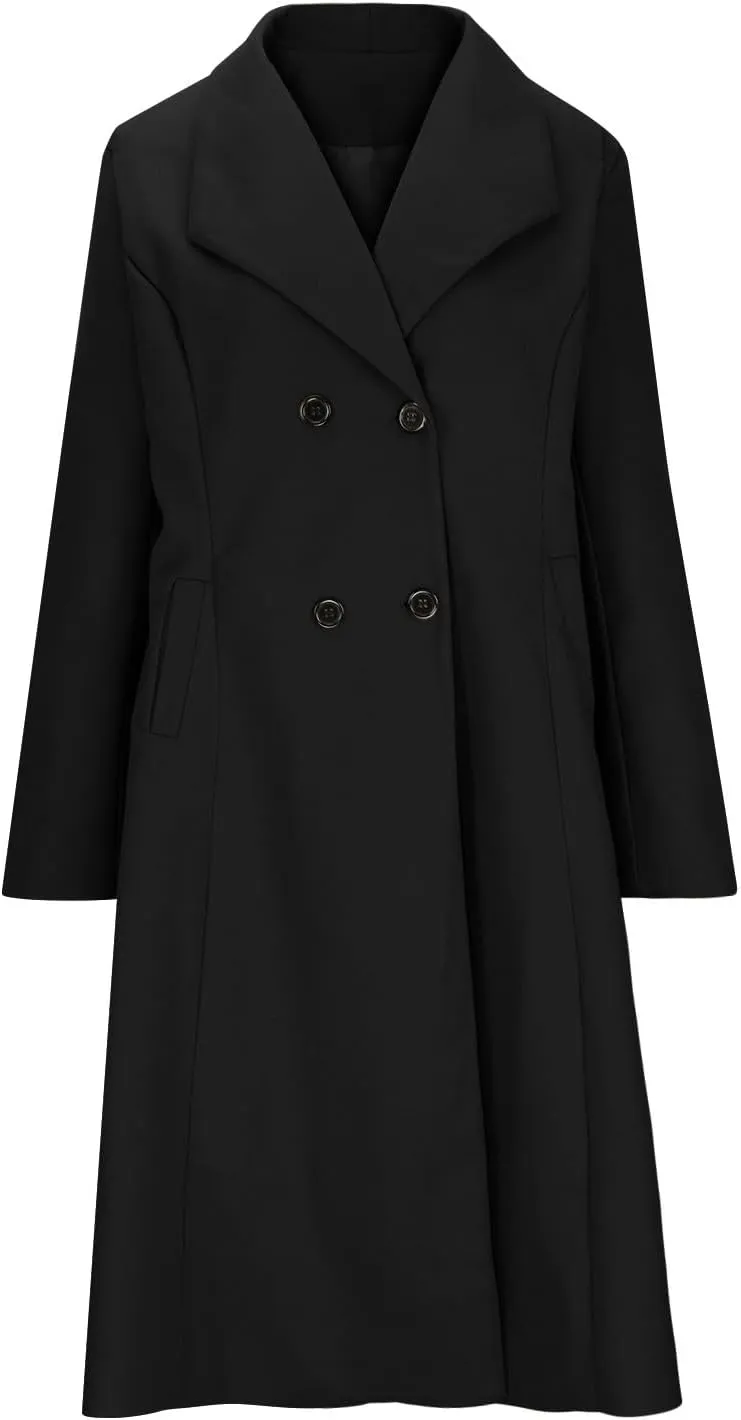 Women Winter Wool Blend Camel Maxi-Long Coat Notch Double-Breasted Lapel Jacket Outwear Business Casual Trench Coats