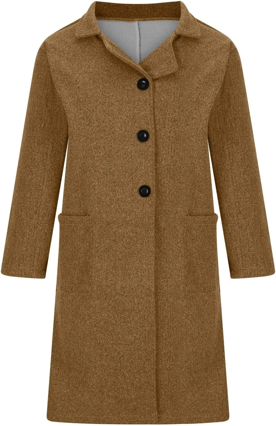 Women Wool Blend Jackets Winter Pea Coat Lapel Single Breasted Outerwear Jacket Long Trench Coat Open Front Cardigan