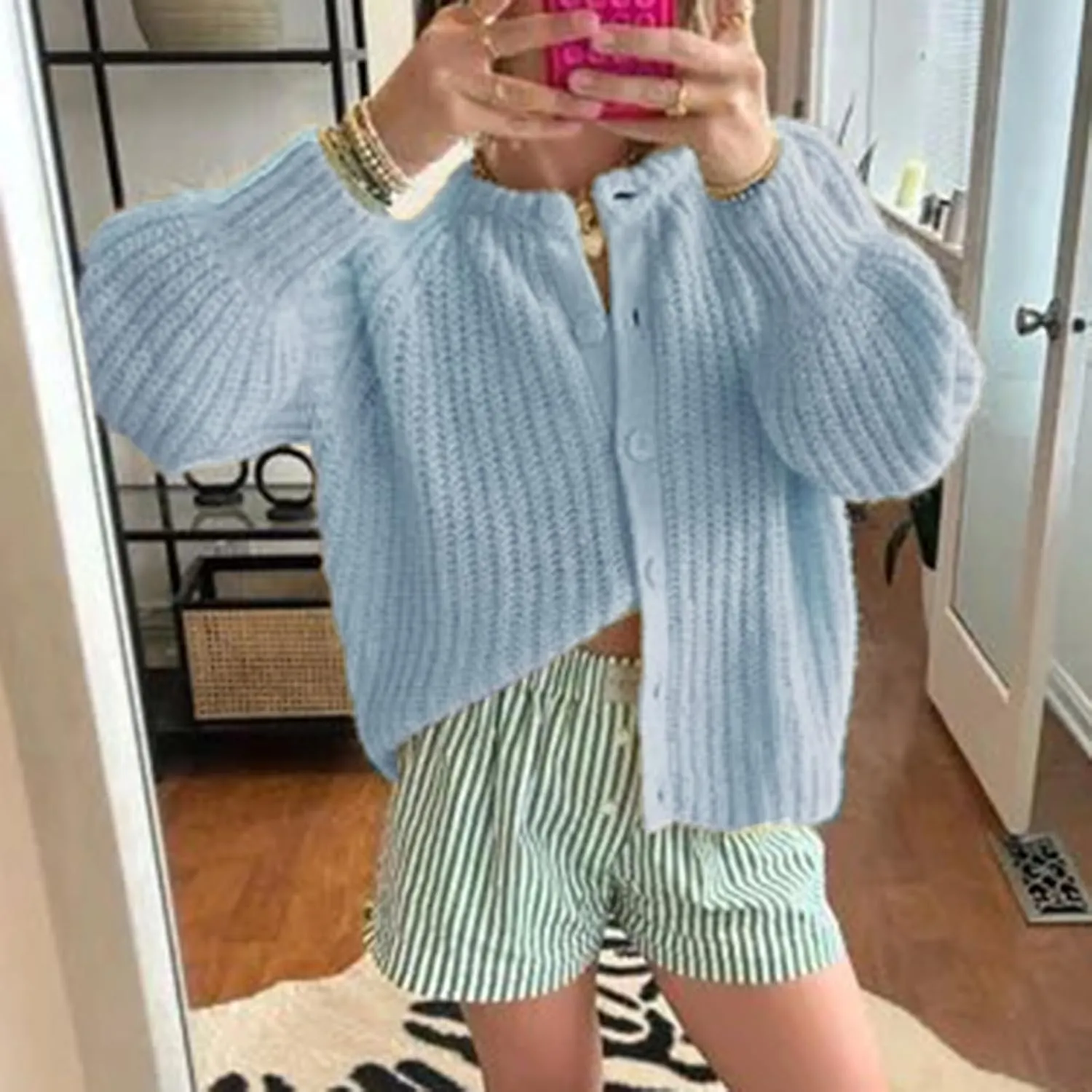 Women Y2k Knitted Cropped Cardigan Sweater Long Sleeve Crewneck Button Down Open Front Knitwear Top Streetwear