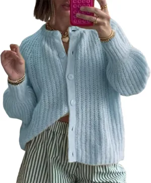 Women Y2k Knitted Cropped Cardigan Sweater Long Sleeve Crewneck Button Down Open Front Knitwear Top Streetwear