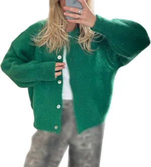 Women Y2k Knitted Cropped Cardigan Sweater Long Sleeve Crewneck Button Down Open Front Knitwear Top Streetwear