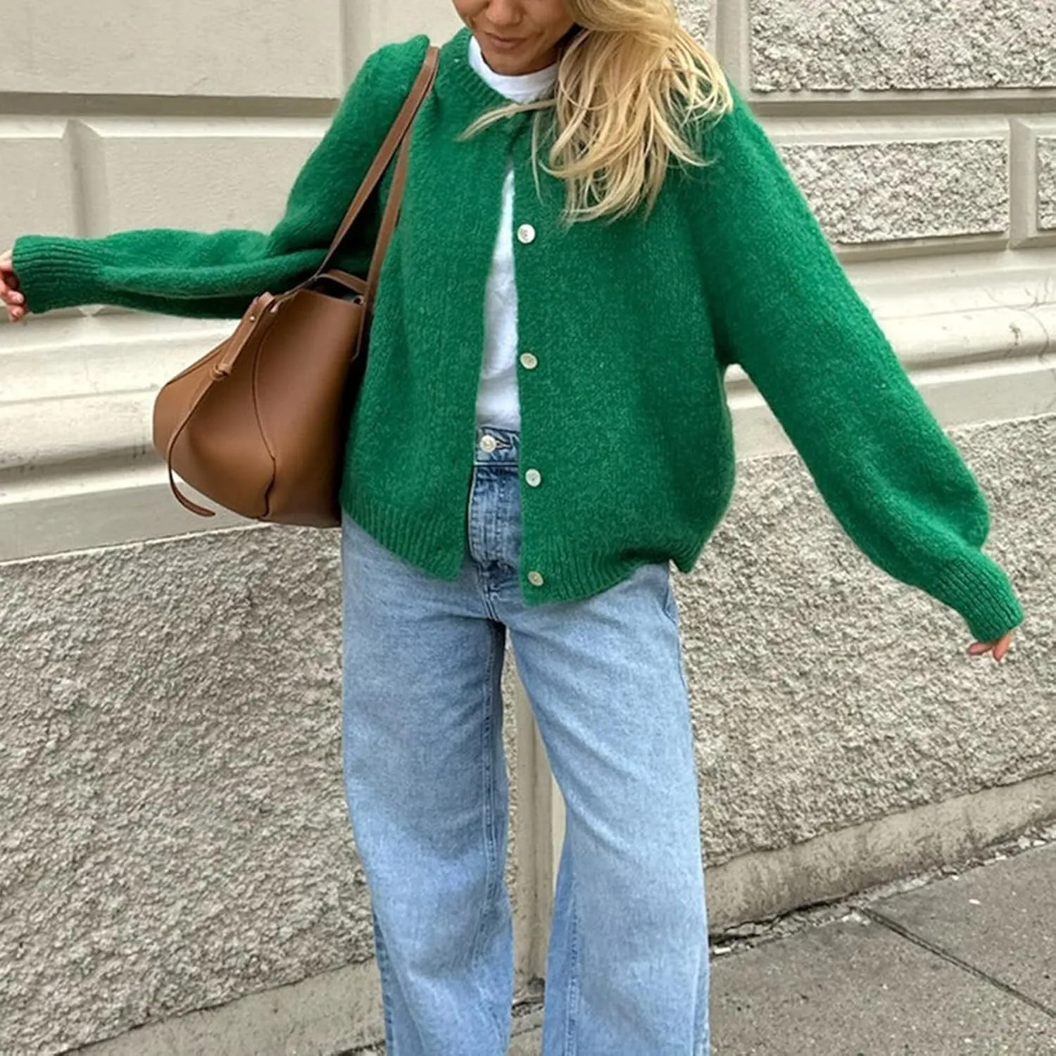 Women Y2k Knitted Cropped Cardigan Sweater Long Sleeve Crewneck Button Down Open Front Knitwear Top Streetwear