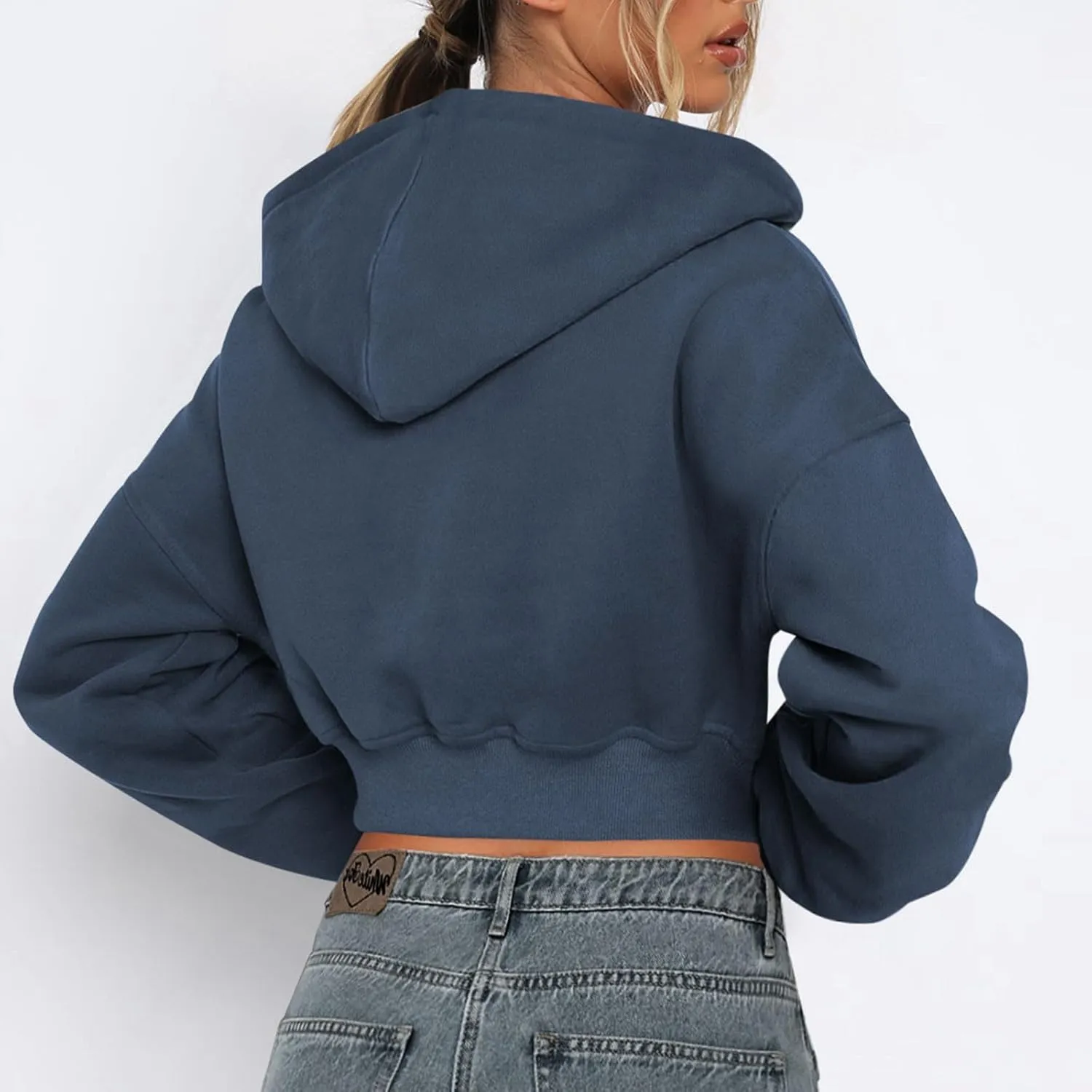 Women Zip Up Cropped Hoodies Fleece Jackets Sweatshirts Fashion Fall Outfits 2024 Teen Girls Y2k Clothes Workout Tops
