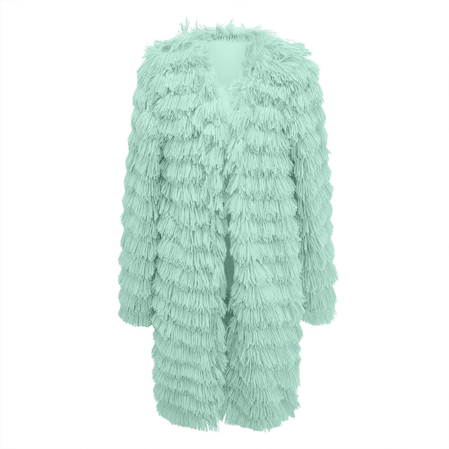 Women's 2023 Winter Faux Fur Jackets Fall Fashion Open Front Long Shaggy Coat Outerwear Tiered Maxi Faux Fur Cardigans