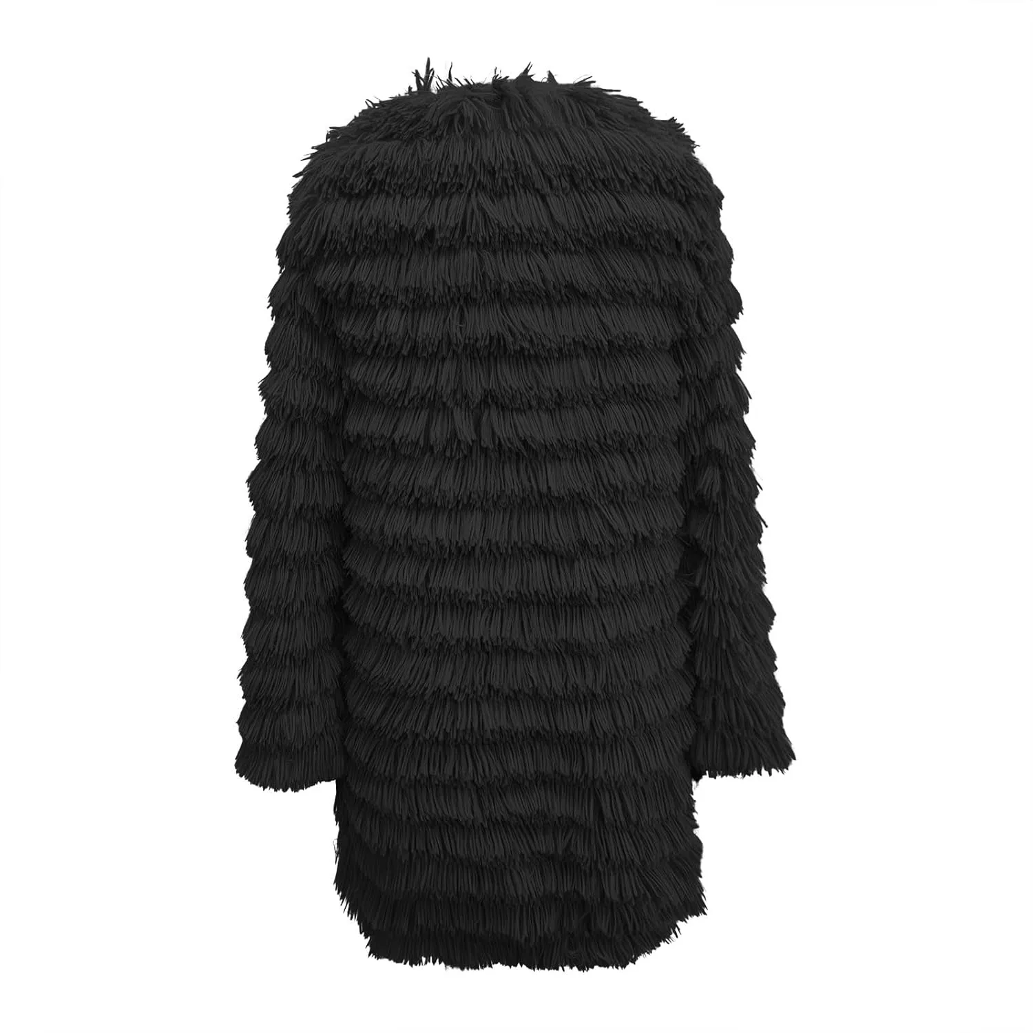 Women's 2023 Winter Faux Fur Jackets Fall Fashion Open Front Long Shaggy Coat Outerwear Tiered Maxi Faux Fur Cardigans