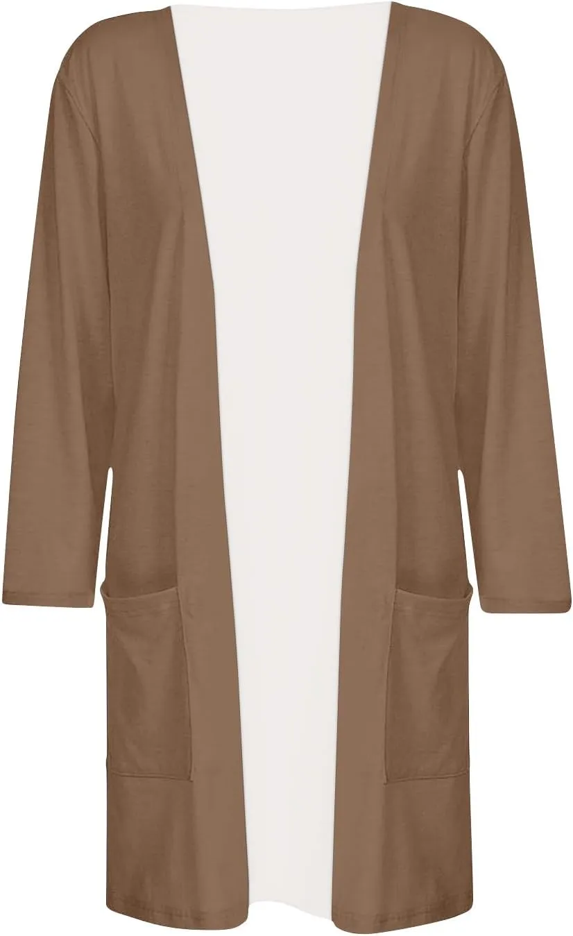 Women's Blazers & Suit Jackets, House Coats for Women with Pockets Solid 3/4 Sleeve Basic Summer Draped Cardigans