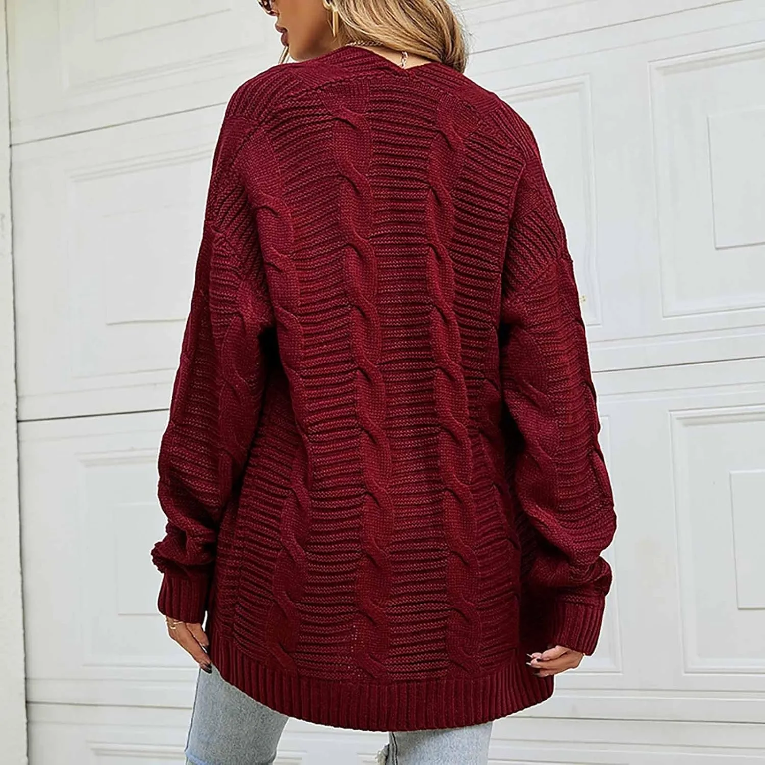 Women's Cable Knit Long Sleeve Open Front Cardigan Oversized Lightweight Cardigan Sweaters Cover Up with Pockets