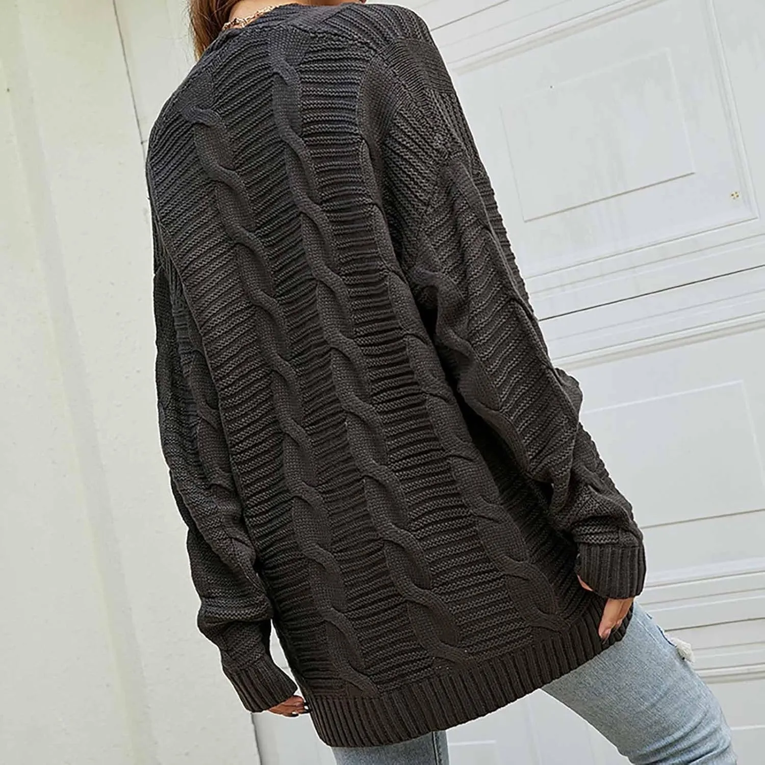 Women's Cable Knit Long Sleeve Open Front Cardigan Oversized Lightweight Cardigan Sweaters Cover Up with Pockets