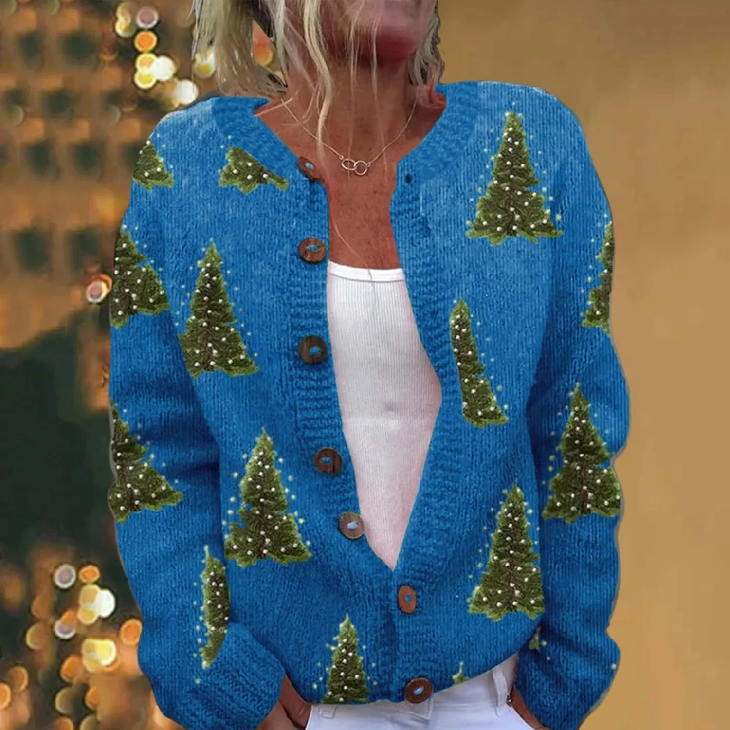 Women's Christmas Cardigan Casual V Neck Buttoned Cardigan Sweater 2024 Fall Winter Xmas Holiday Long Sleeve Set