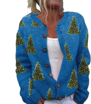 Women's Christmas Cardigan Casual V Neck Buttoned Cardigan Sweater 2024 Fall Winter Xmas Holiday Long Sleeve Set