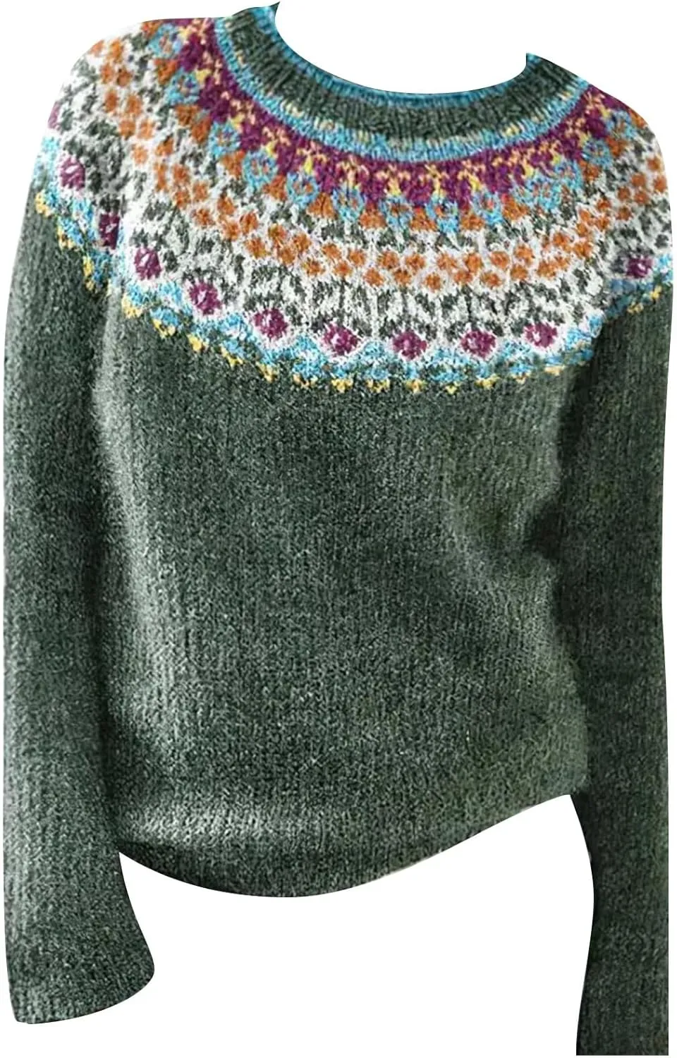 Women's Fair Isle Sweater Winter Warm Wool Knit Vintage Sweaters Retro Long Sleeve Boat Neck Lightweight Pullover Top