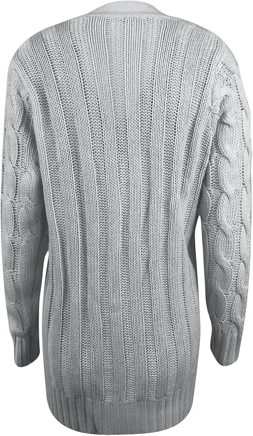 Womens Fall Sweater Open Front Cardigan Sweaters Button Long Sleeve Coats Outerwear Fashion Cable Knit Chunky Outwear