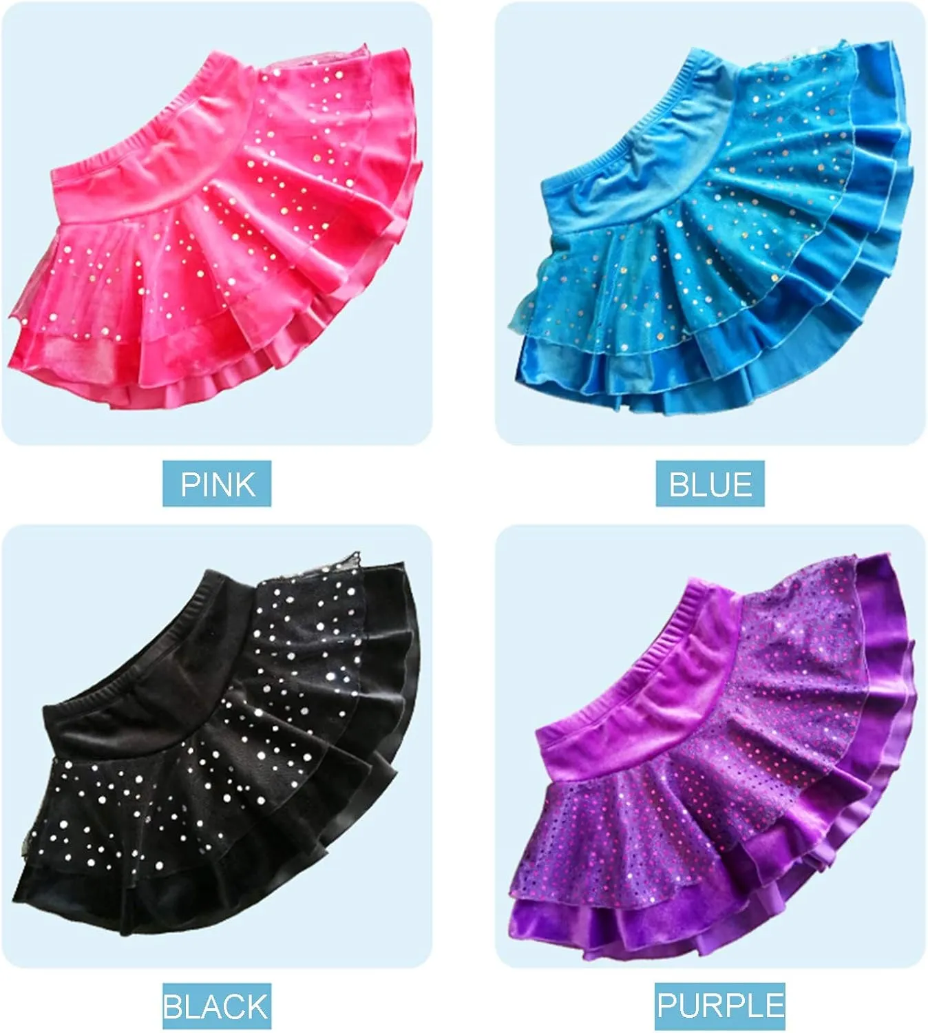 Womens Flare Figure Ice Skating Skirt with Shorts High Waist Pleated Ruffled Mini Skater Skirt Dancewear