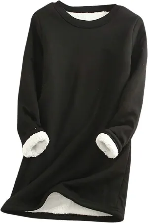 Womens Fleece Crewneck Sweatshirt Sherpa Lined Sweatshirt Thermal Sweatshirt Warm Winter