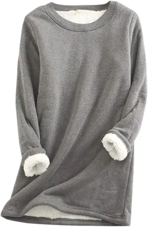 Womens Fleece Crewneck Sweatshirt Sherpa Lined Sweatshirt Thermal Sweatshirt Warm Winter