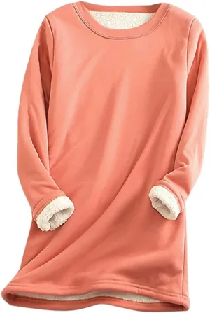 Womens Fleece Crewneck Sweatshirt Sherpa Lined Sweatshirt Thermal Sweatshirt Warm Winter