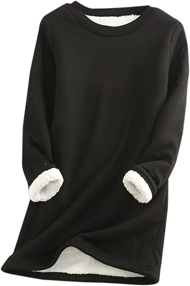 Womens Fleece Crewneck Sweatshirt Sherpa Lined Sweatshirt Thermal Sweatshirt Warm Winter