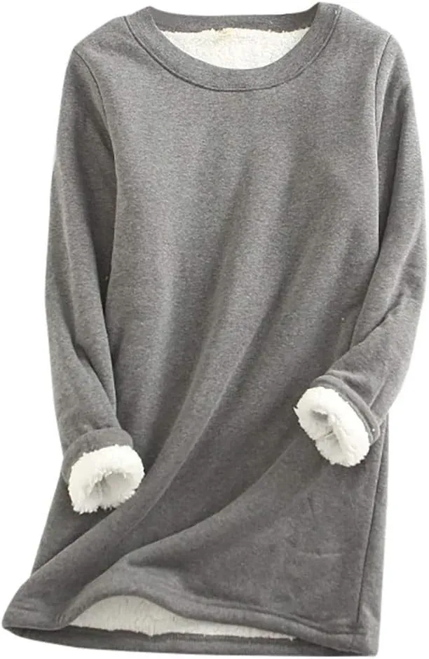 Womens Fleece Crewneck Sweatshirt Sherpa Lined Sweatshirt Thermal Sweatshirt Warm Winter