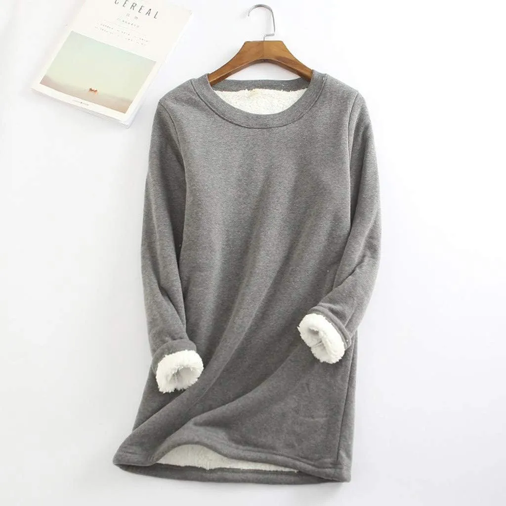 Womens Fleece Crewneck Sweatshirt Sherpa Lined Sweatshirt Thermal Sweatshirt Warm Winter