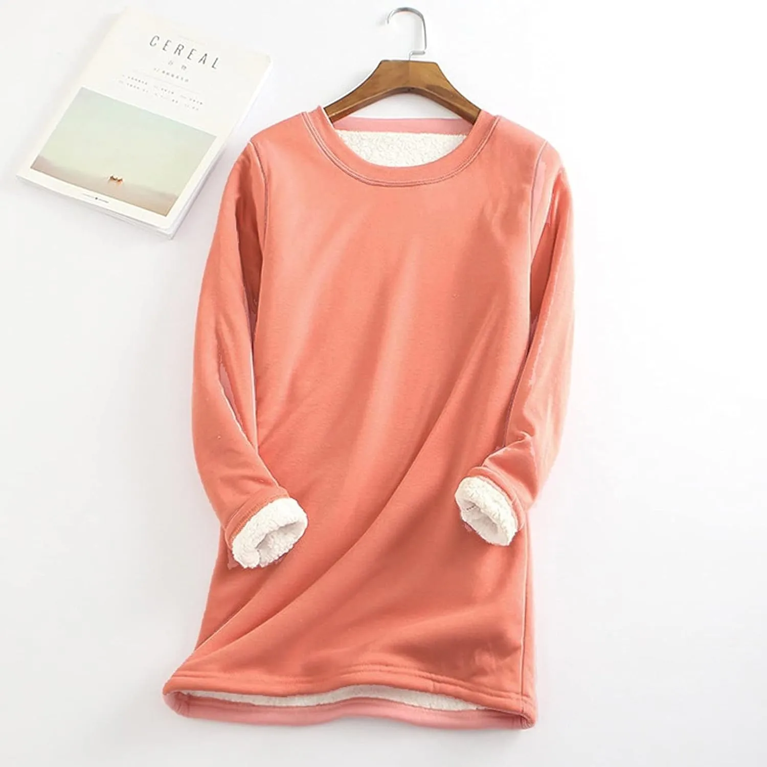 Womens Fleece Crewneck Sweatshirt Sherpa Lined Sweatshirt Thermal Sweatshirt Warm Winter