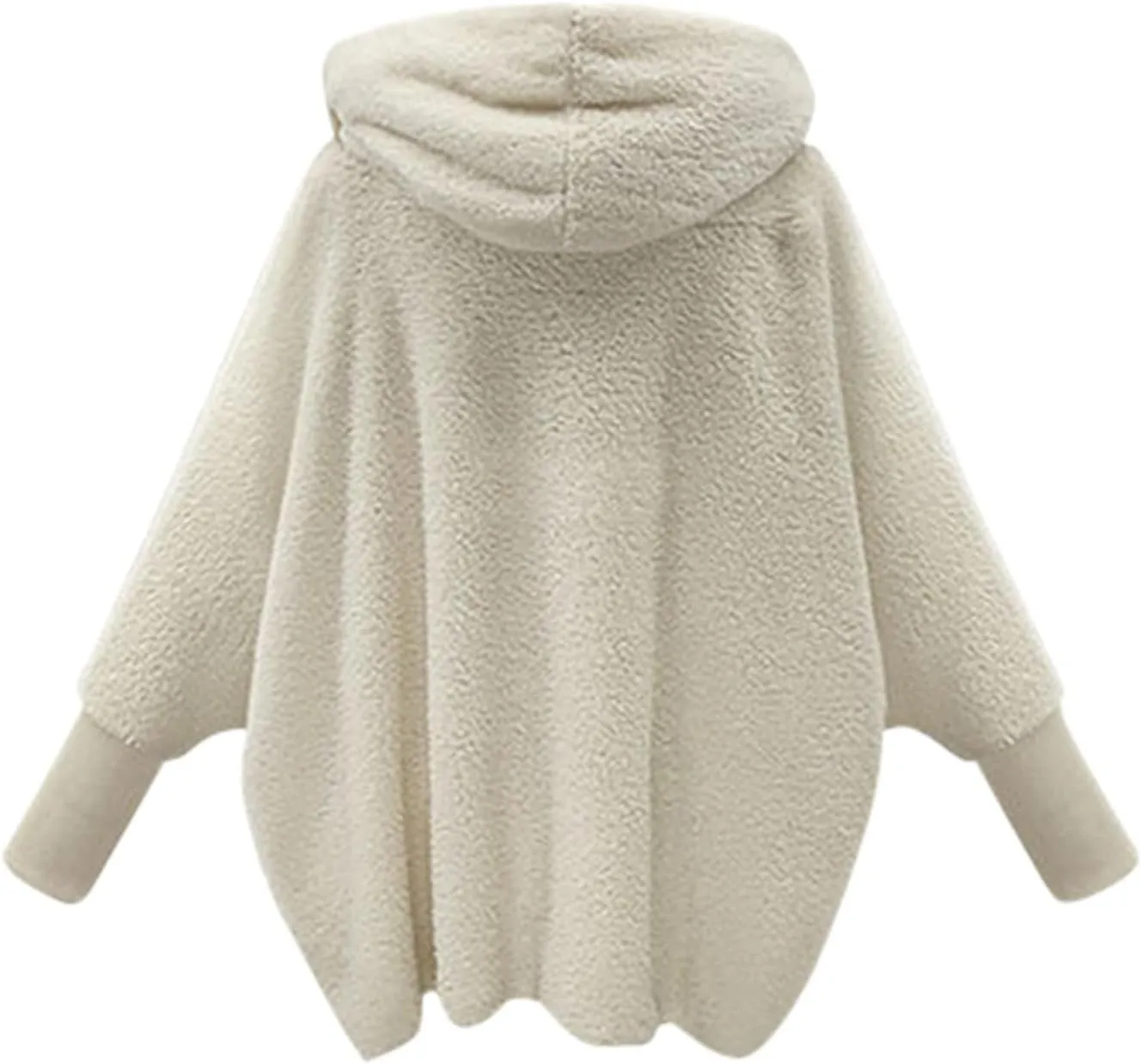 Women's Fleece Jacket Fashion Bat Sleeve Hooded Sweatshirt Solid Color Velvet Full Zip Jacket Open Front Outerwear