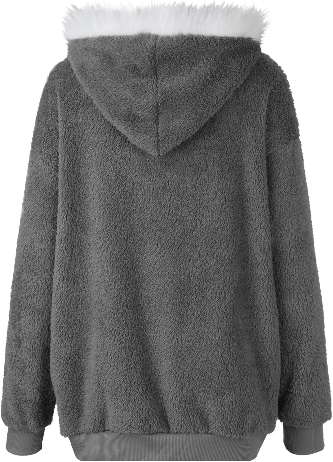 Womens Fleece Jacket Full Zip Fluffy Hoodie Winter Hooded Cardiagan Coat Sherpa Jacket with Pockets