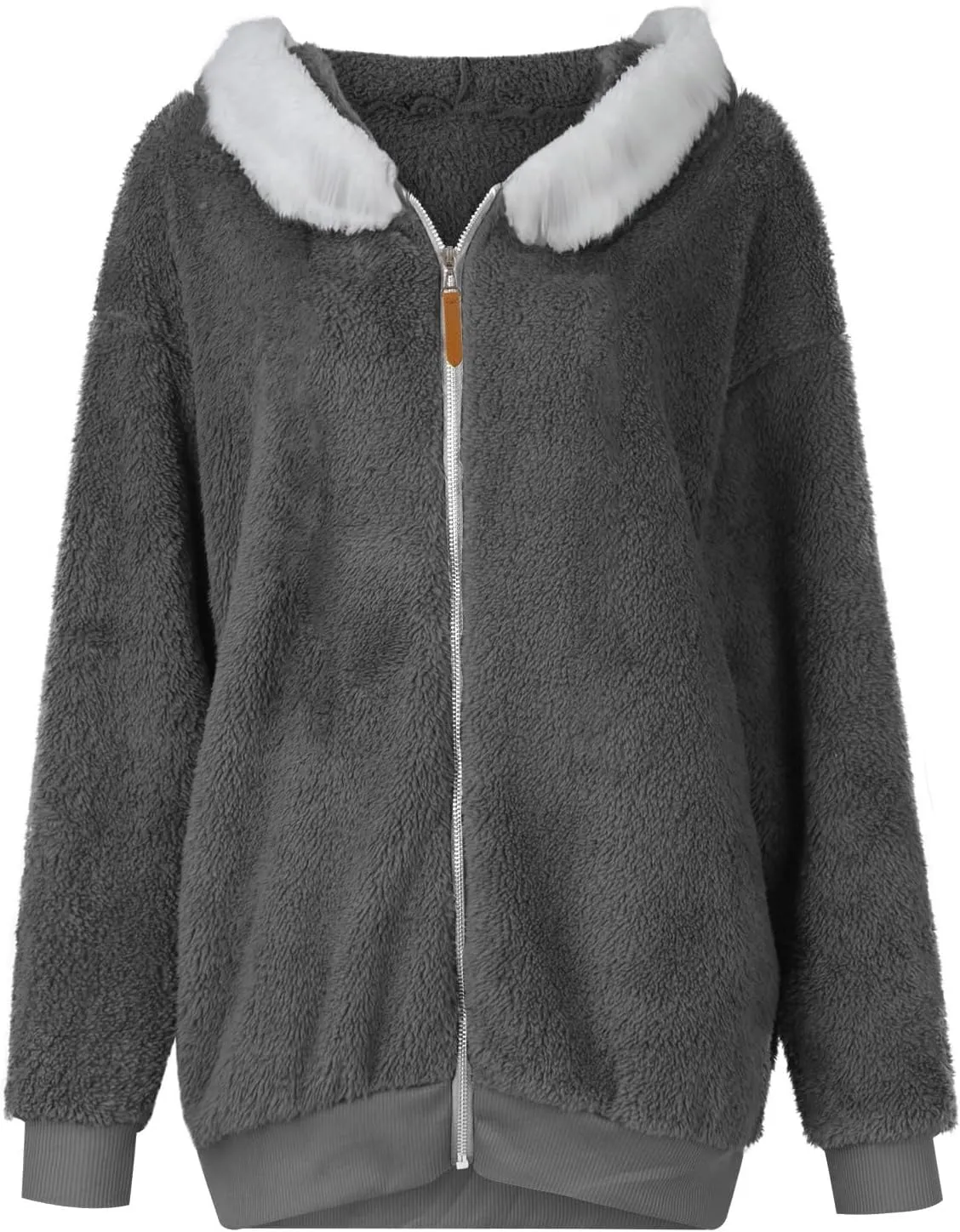 Womens Fleece Jacket Full Zip Fluffy Hoodie Winter Hooded Cardiagan Coat Sherpa Jacket with Pockets