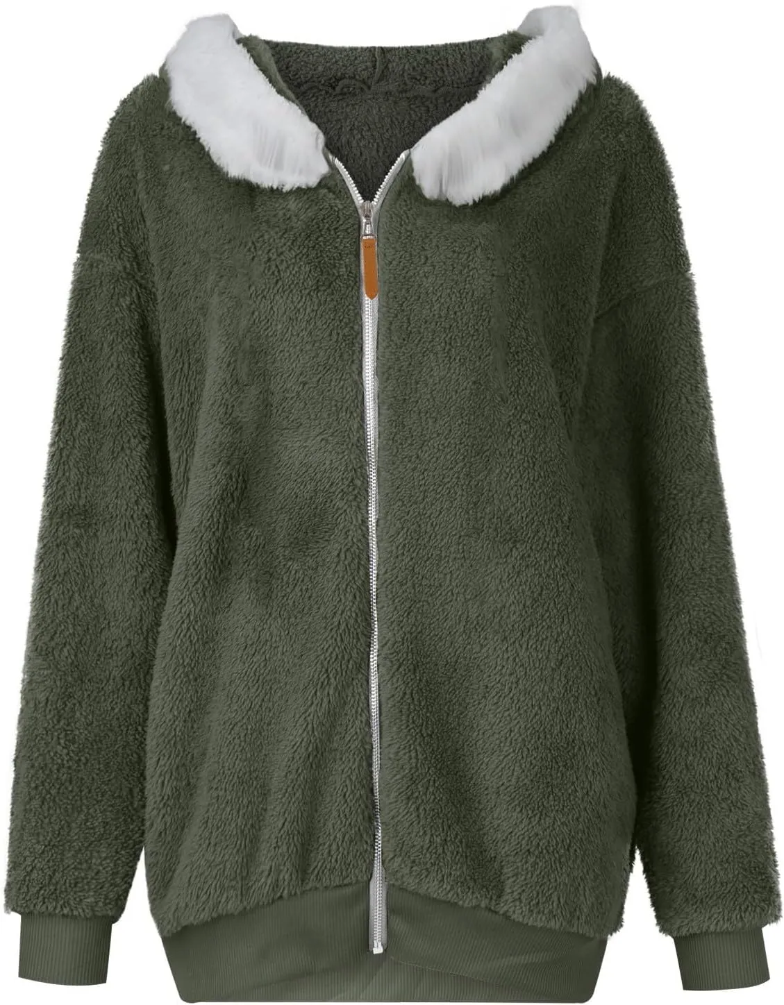 Womens Fleece Jacket Full Zip Fluffy Hoodie Winter Hooded Cardiagan Coat Sherpa Jacket with Pockets