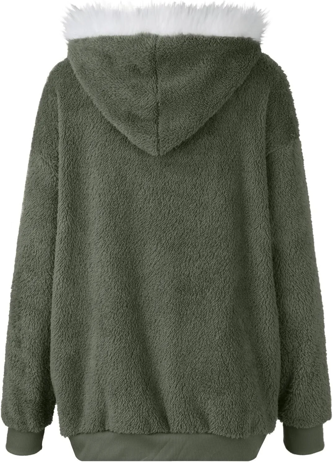 Womens Fleece Jacket Full Zip Fluffy Hoodie Winter Hooded Cardiagan Coat Sherpa Jacket with Pockets