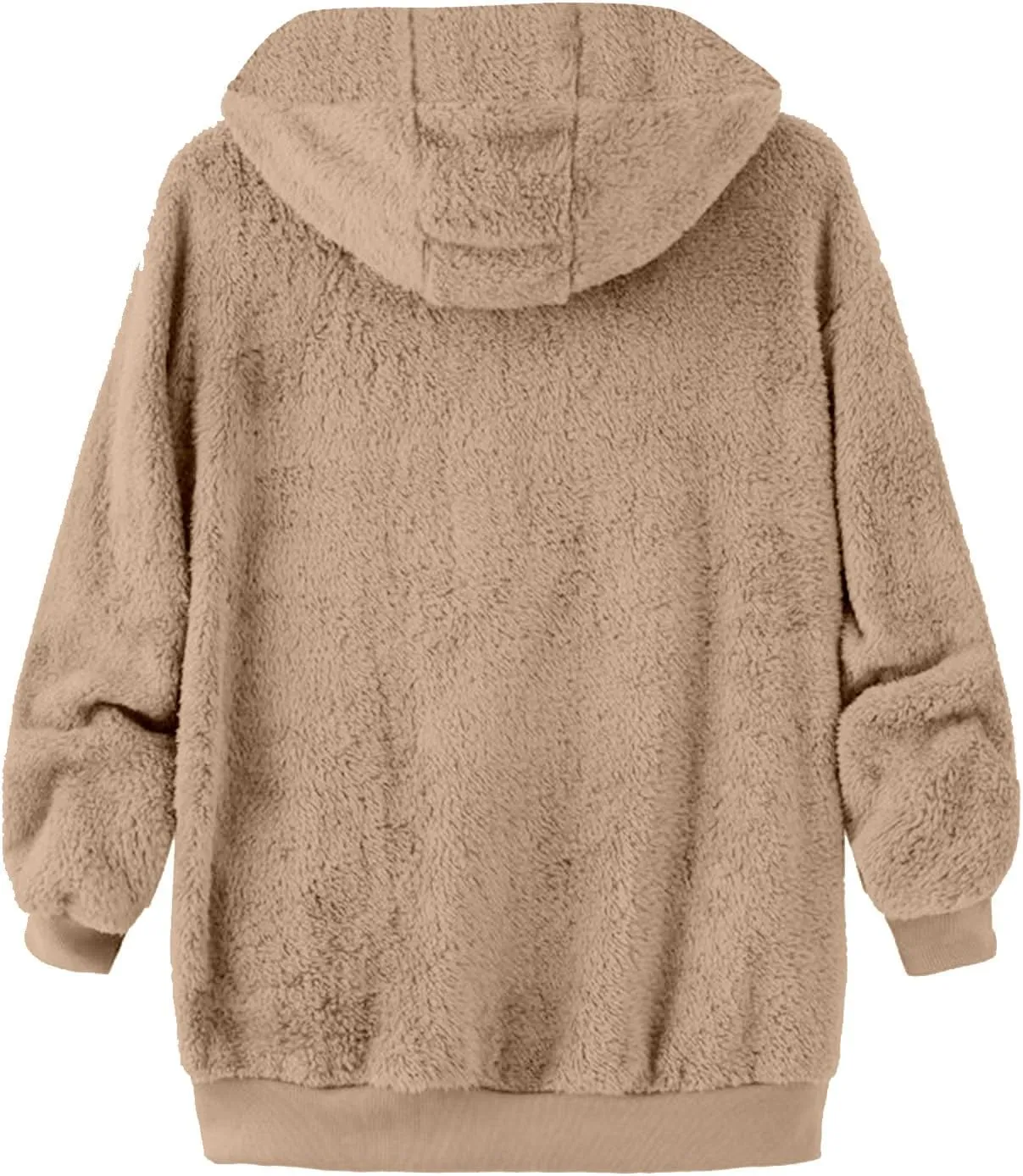Womens Fleece Jacket With Hood Zip Up Fuzzy Sherpa Fur Jackets Winter Warm Shaggy Wool Coats Classic Hoodie Outerwear