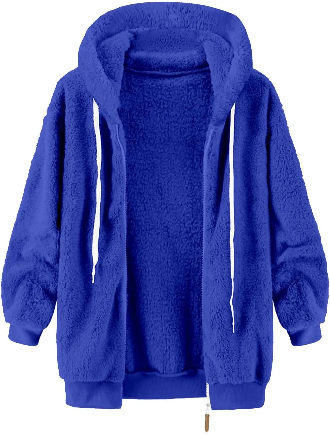 Womens Fleece Jacket With Hood Zip Up Fuzzy Sherpa Fur Jackets Winter Warm Shaggy Wool Coats Classic Hoodie Outerwear