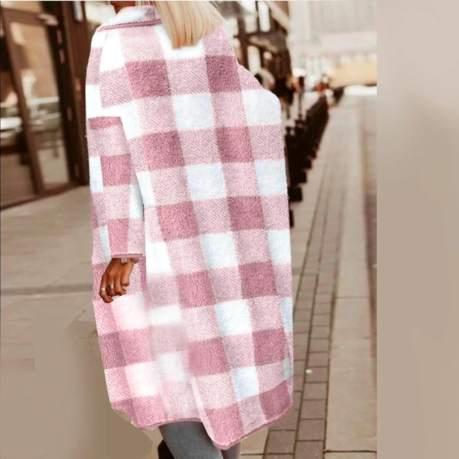 Women's Lapel Long Pea Coats Wool Blend Business Casual Trench Coats Long Sleeve Open Front Button Up Dressy Jackets